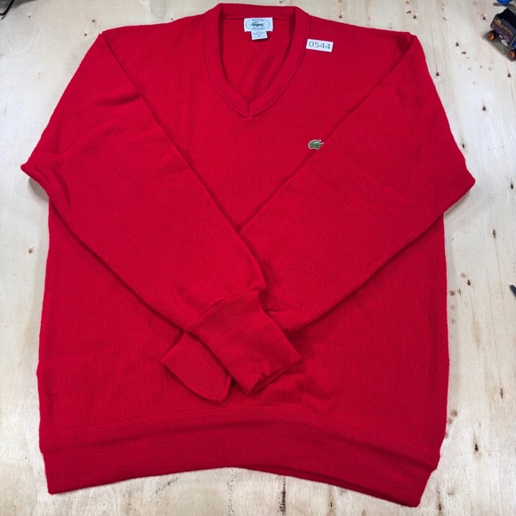 Izod Lacoste Other - Vintage IZOD Lacoste Mens L Red V-Neck Orlon Acrylic Sweater Made USA Crocodile